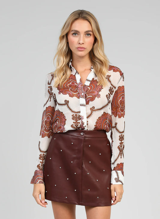 SABERY Shirt in Wine and Ecru