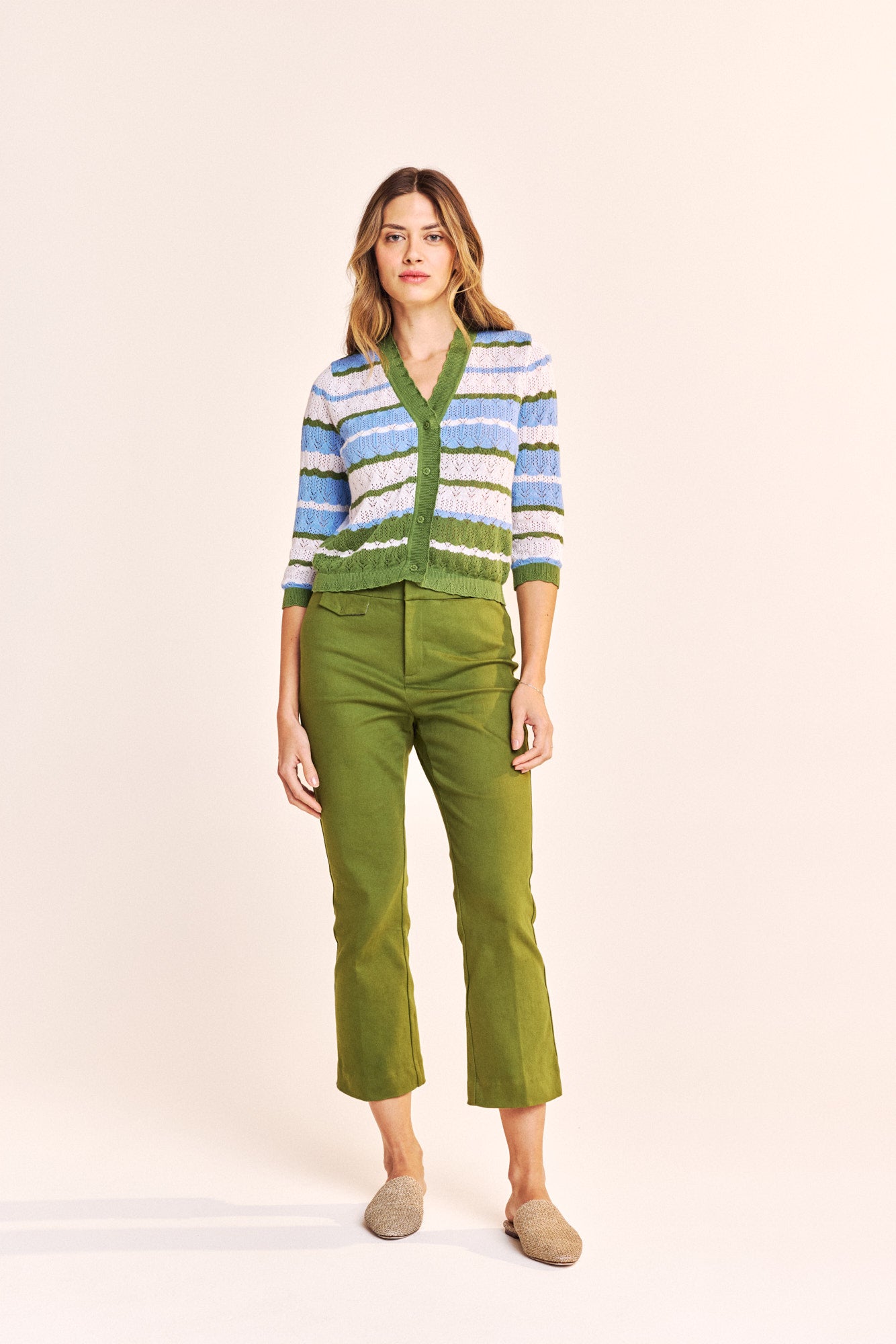 Pori Cropped Cardigan in Cedar Green