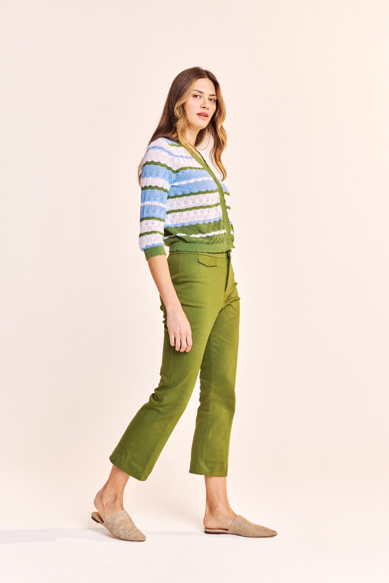Pori Cropped Cardigan in Cedar Green
