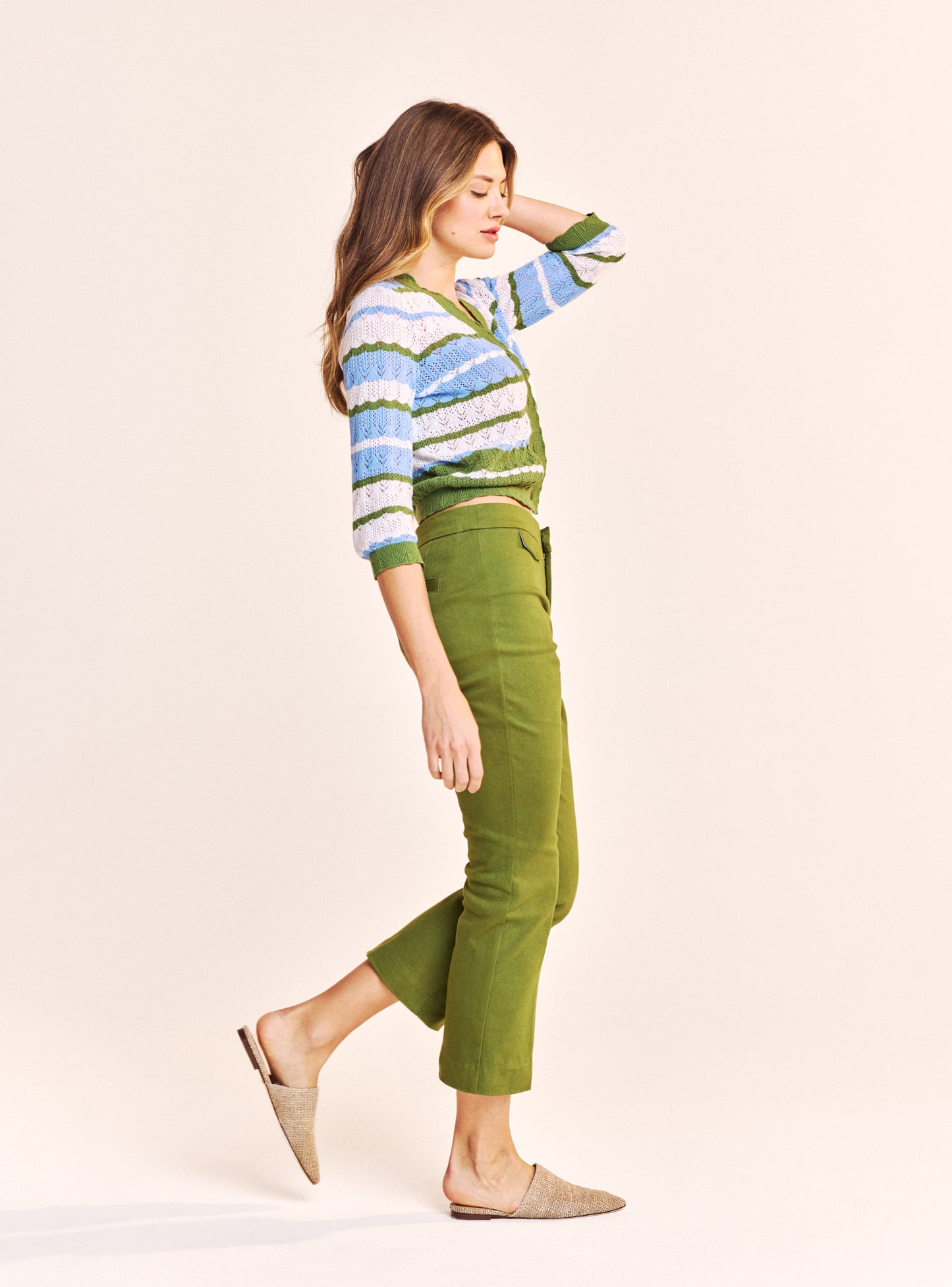 Pori Cropped Cardigan in Cedar Green