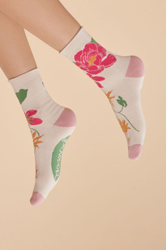 Tropical Flora Ankle Socks - Coconut