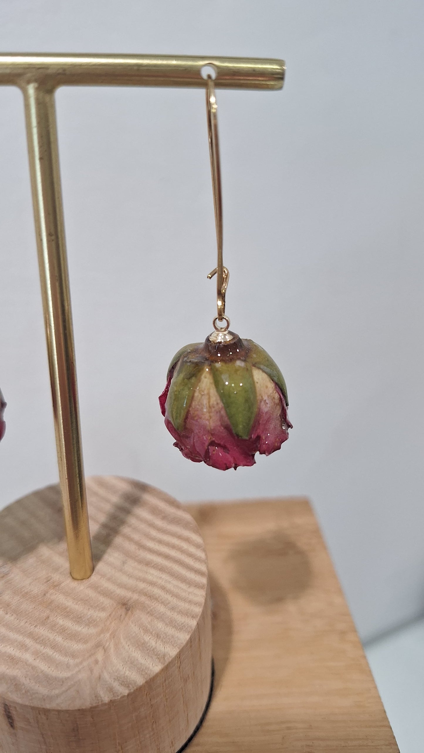 Medium Rosebud Drop Earrings in Deep Pink