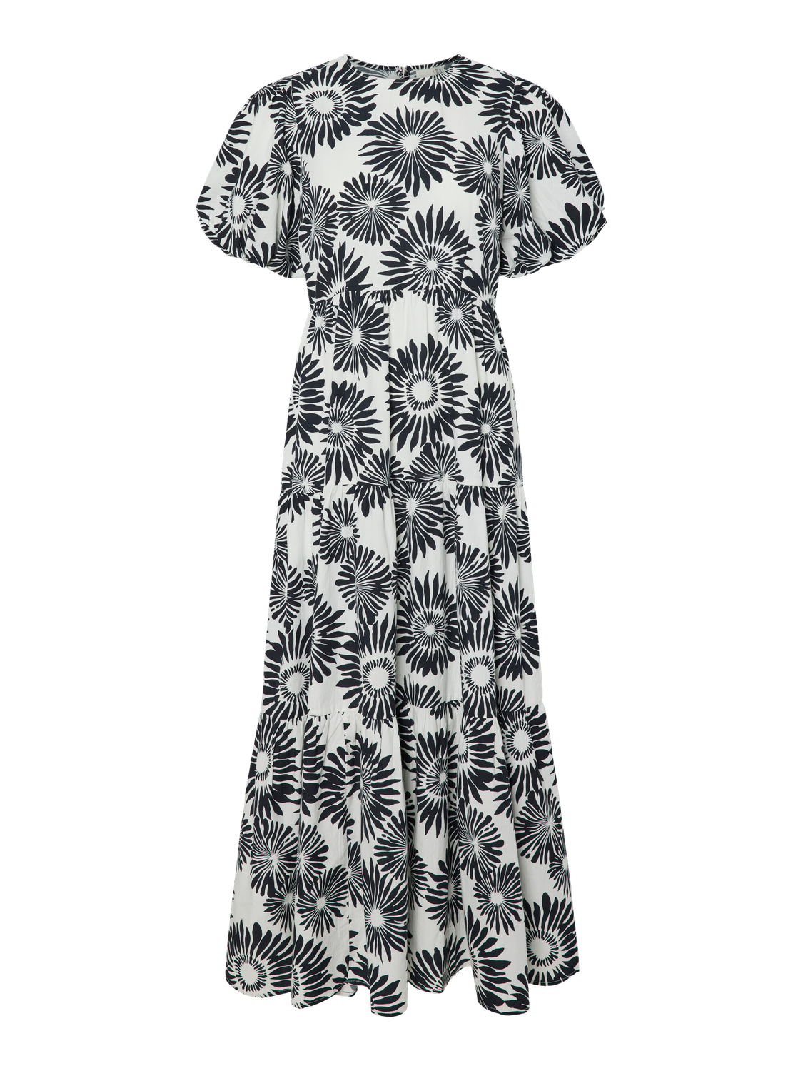 YASGREENA Short Sleeved Dress in Off White with Black Sun Print