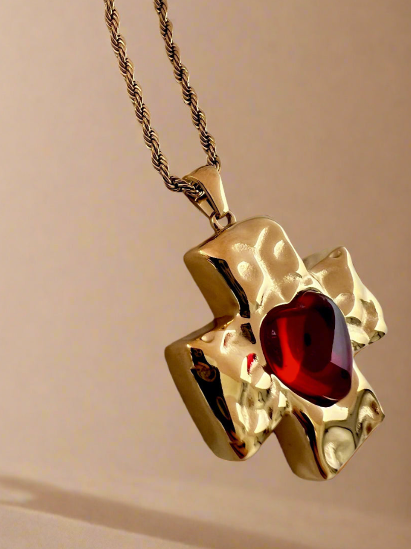 Molten Cross Heart Necklace Chain – 18k Gold Plated