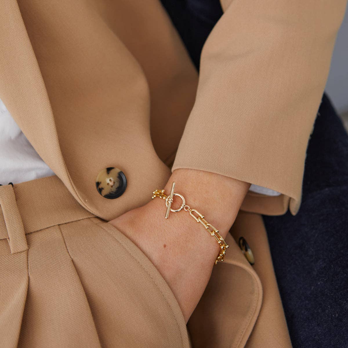 London Gold Gauge Links T-bar Chain Bracelet