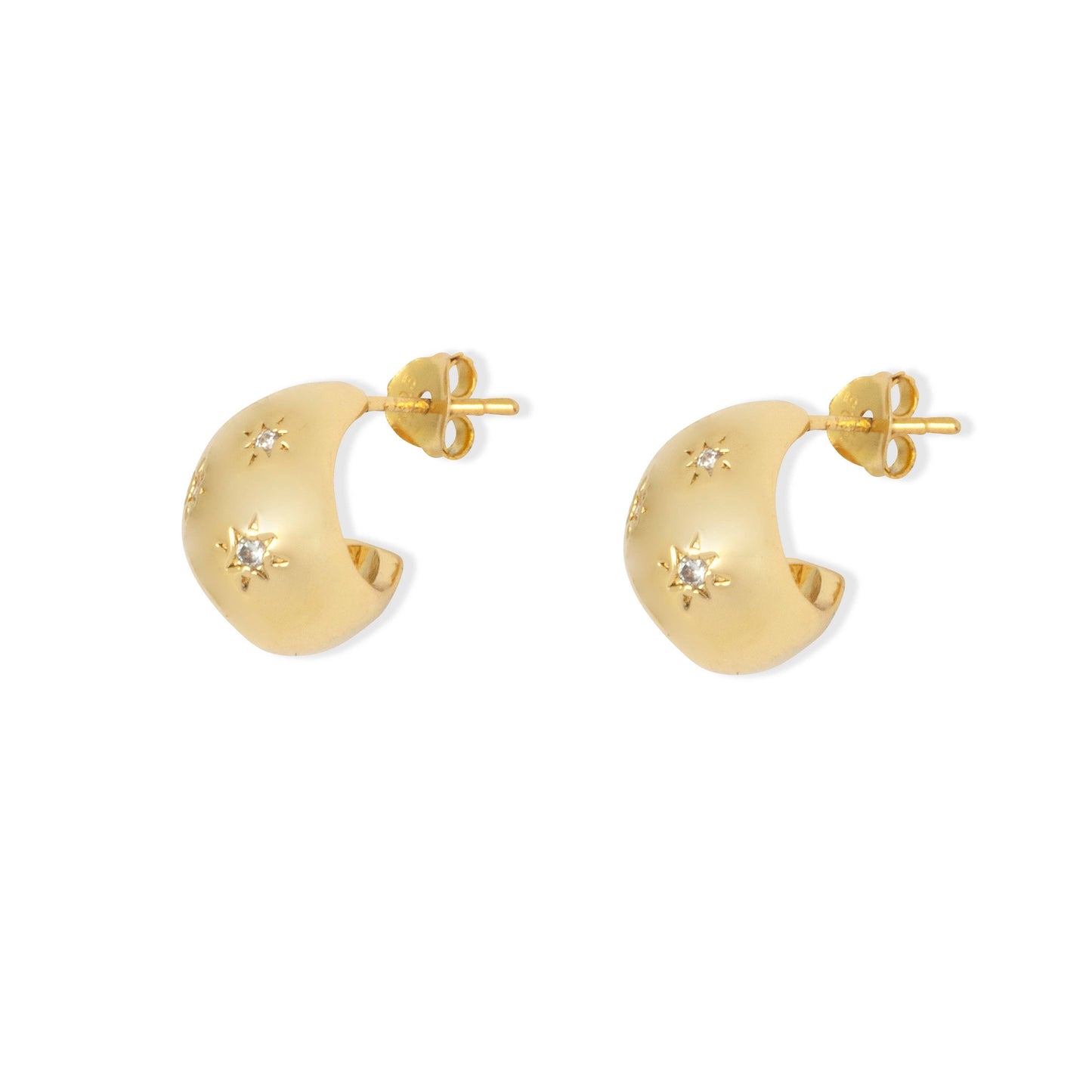 Iver Chunky Baby Gold Hoop Earrings Set with Star shaped crystals