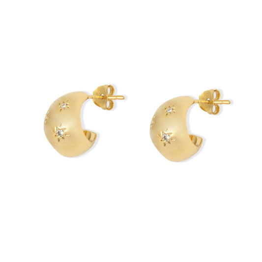 Iver Chunky Baby Gold Hoop Earrings Set with Star shaped crystals