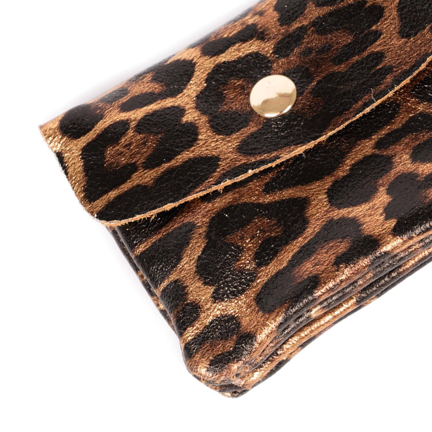Italian Leather Coin Purse - Bronze Leopard Print, Metallic