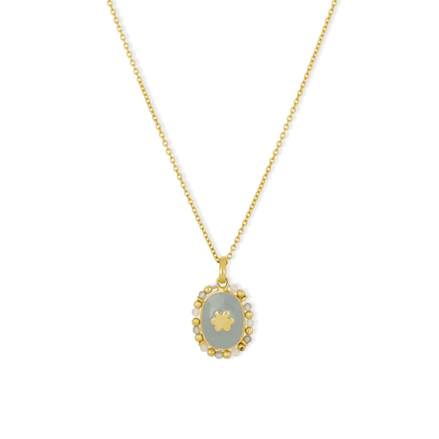 Newport Grey Enamel Star Pendant Necklace with Gemstone Beads