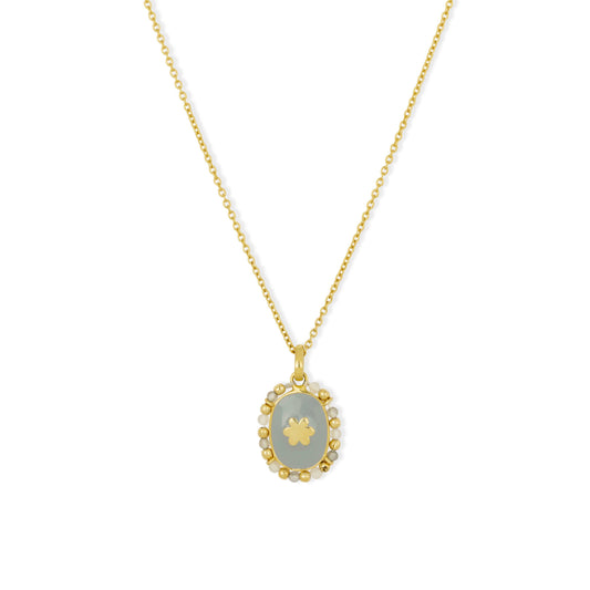 Newport Grey Enamel Star Pendant Necklace with Gemstone Beads