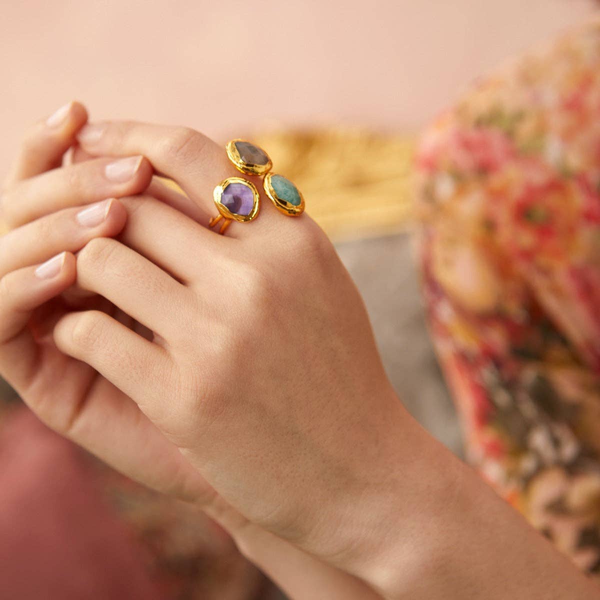 Amelie Three Stone Ring - Amazonite, Amethyst, Labradorite