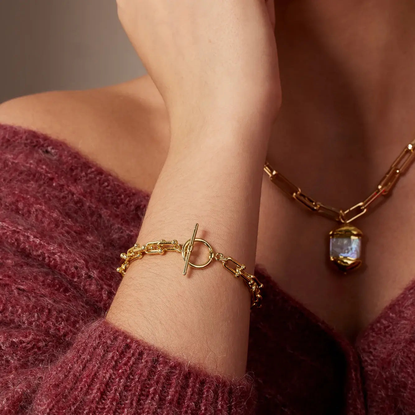 London Gold Gauge Links T-bar Chain Bracelet