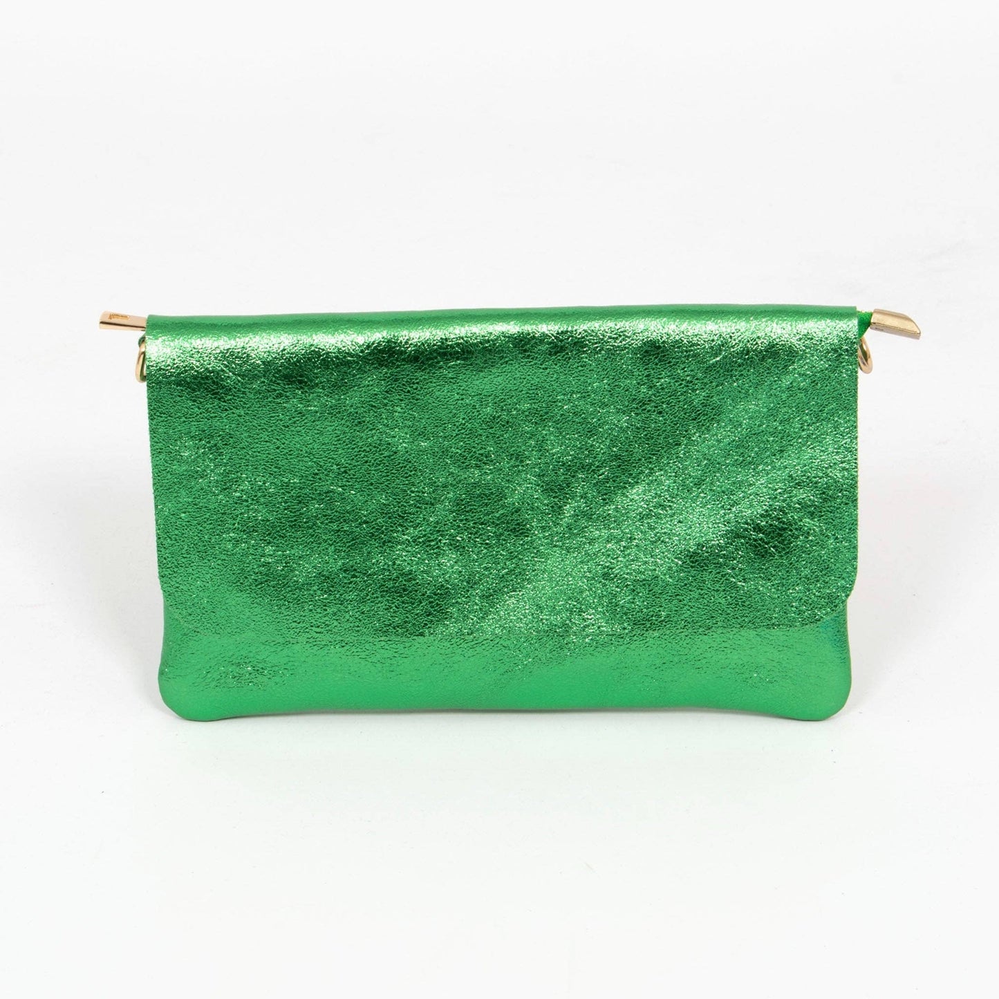 Britta Italian Leather Clutch Bag - Green, Metallic