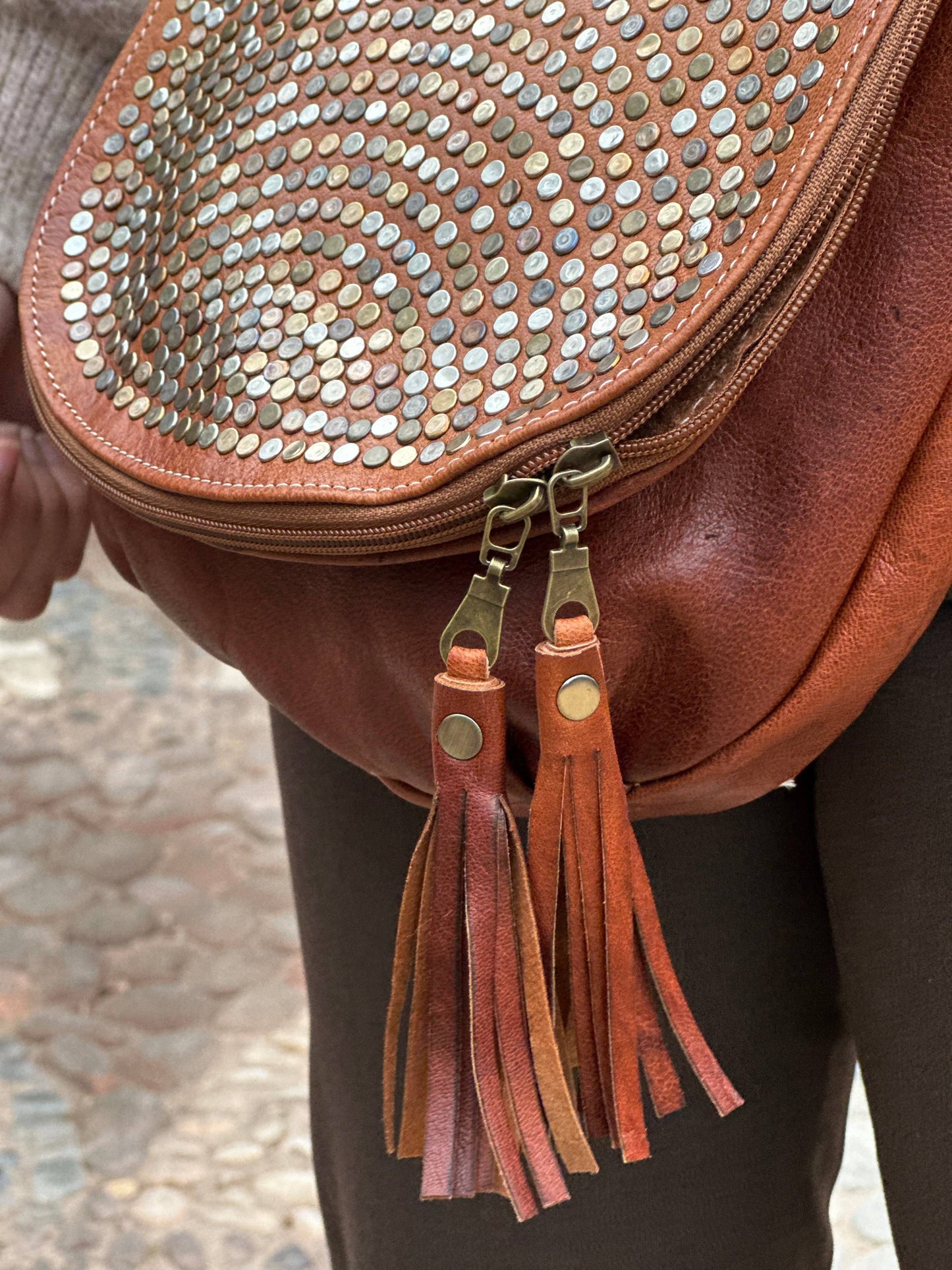 Handmade Studded Leather Shoulder Bag | Chic Medium Purse