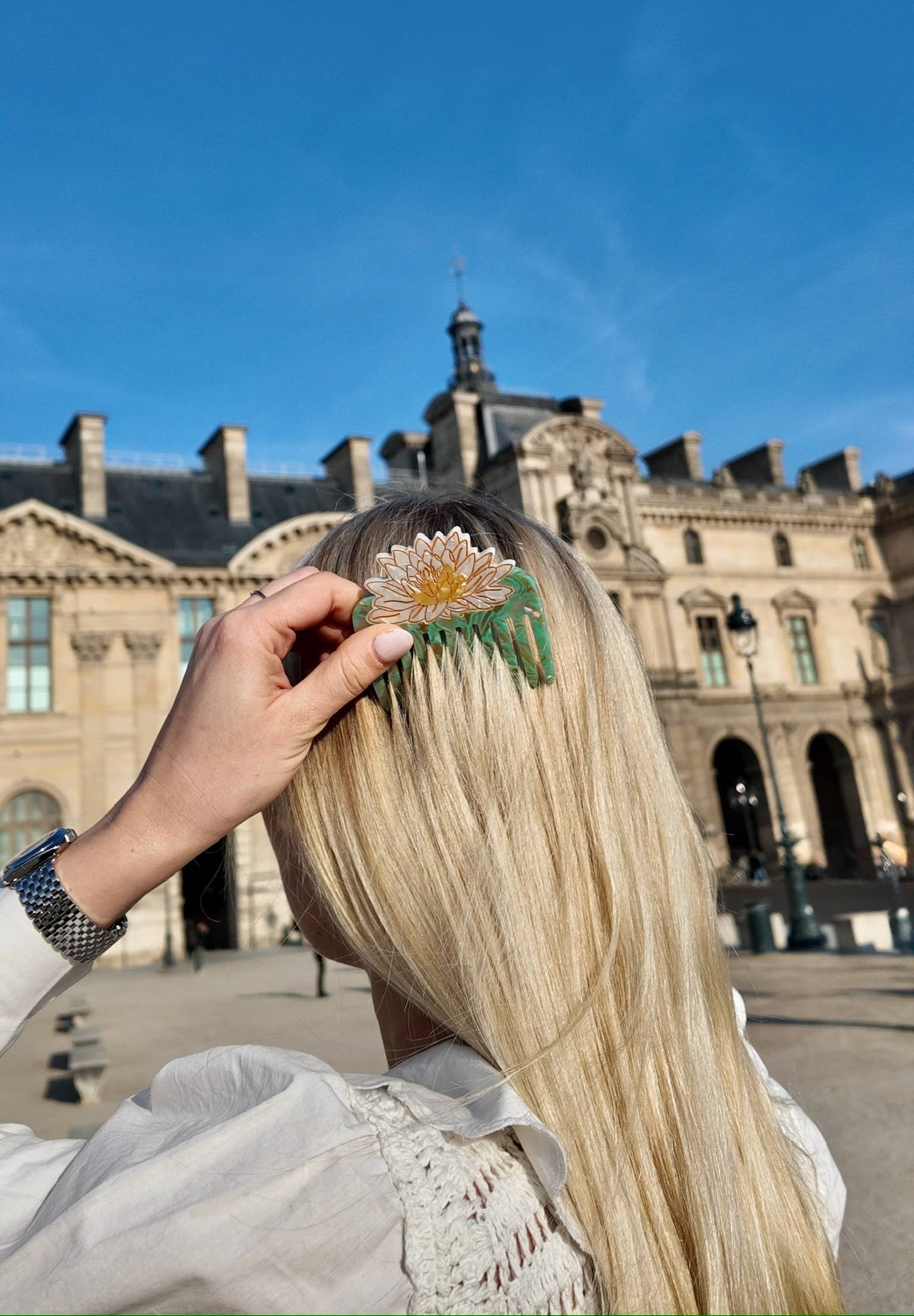 Hand-painted Waterlily Pocket Hair Comb