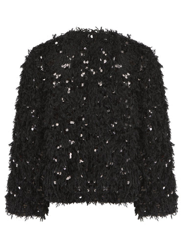 Marly Sequin and Faux Fur Kimono in Black