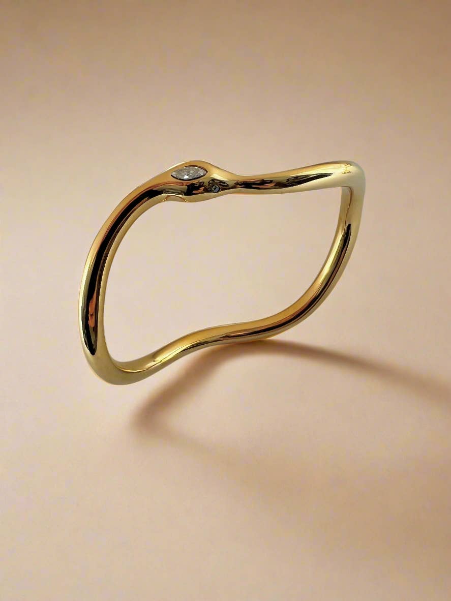 Molten Wave Bangle Cubic Zirconia 18k Gold Plated Bracelet