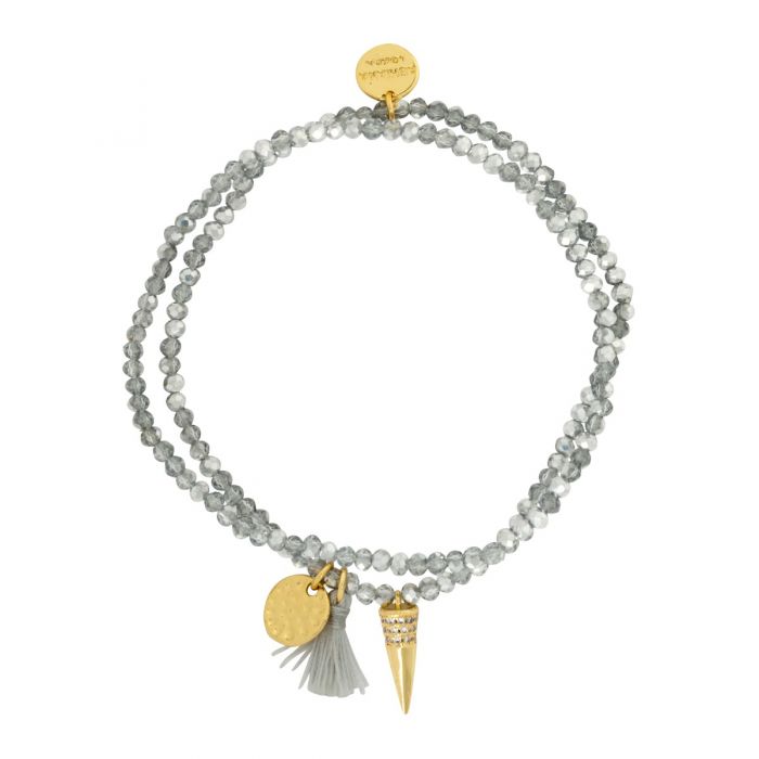 Set of 2 Beaded Bracelets in Grey