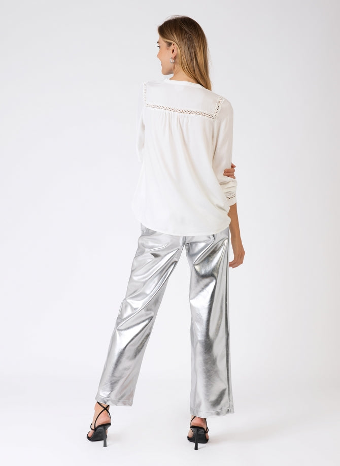 PITTY Silver Straight-Leg Trousers in Imitation Leather