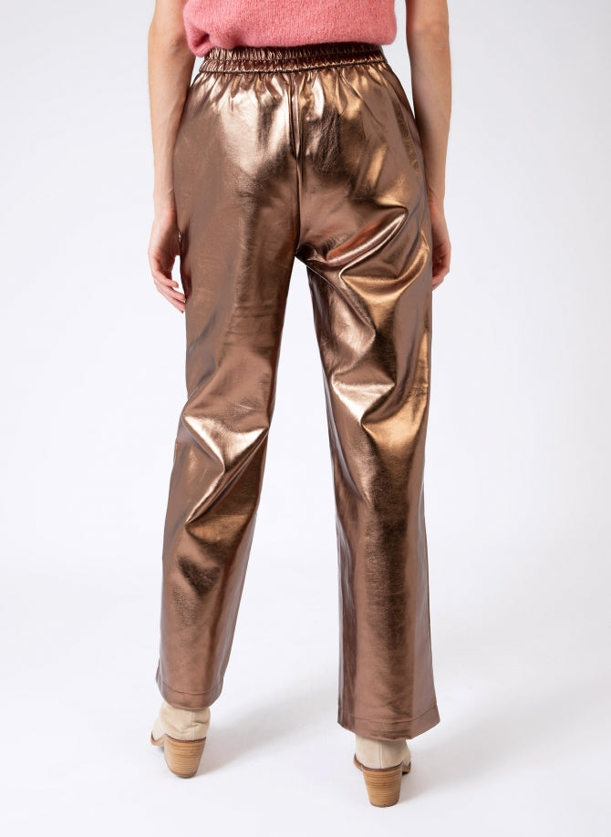 PITTY Bronze Straight-Leg Trousers in Imitation Leather