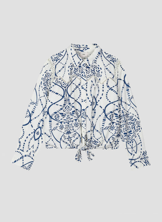 Servilou Blouse in Blue and Ecru