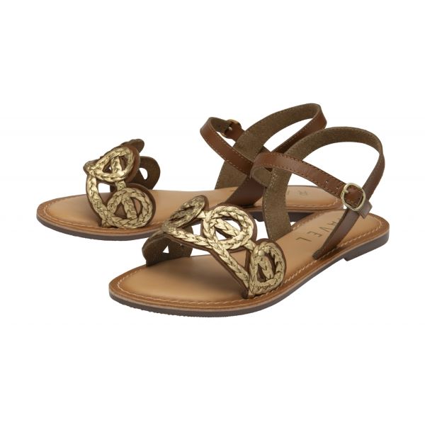 Lauder Flat Sandals in Tan & Gold Leather