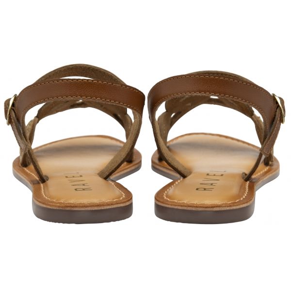 Lauder Flat Sandals in Tan & Gold Leather