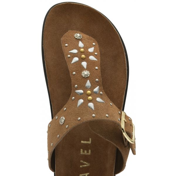 Denby Toe-Post Sandal in Tan Suede