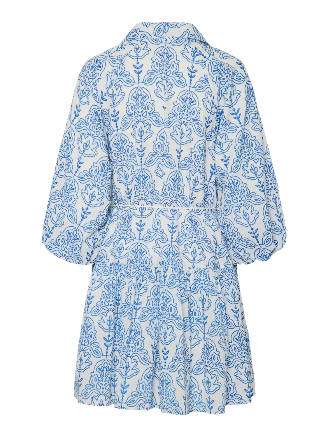 YASCINNI Short Dress in White & Blue Print