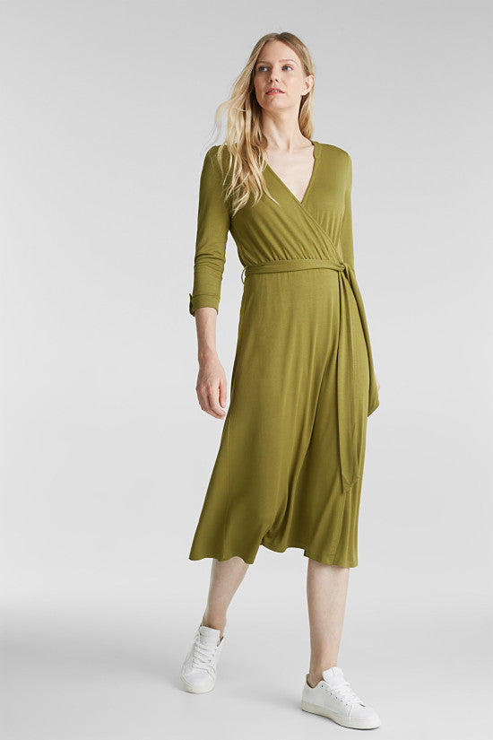 Midi Wrap Dress In Olive