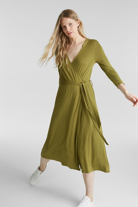 Midi Wrap Dress In Olive