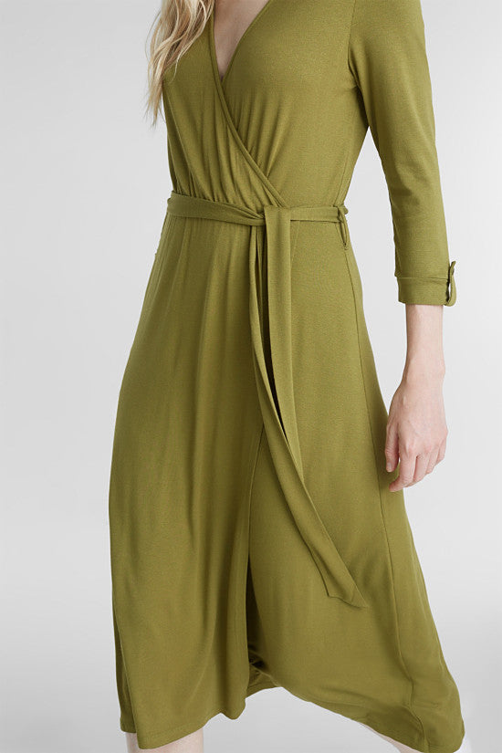 Midi Wrap Dress In Olive