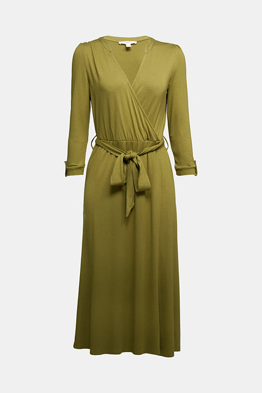 Midi Wrap Dress In Olive