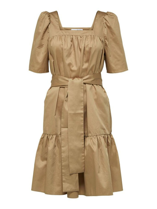 Puff Shoulder Square Neck Dress in Kelp
