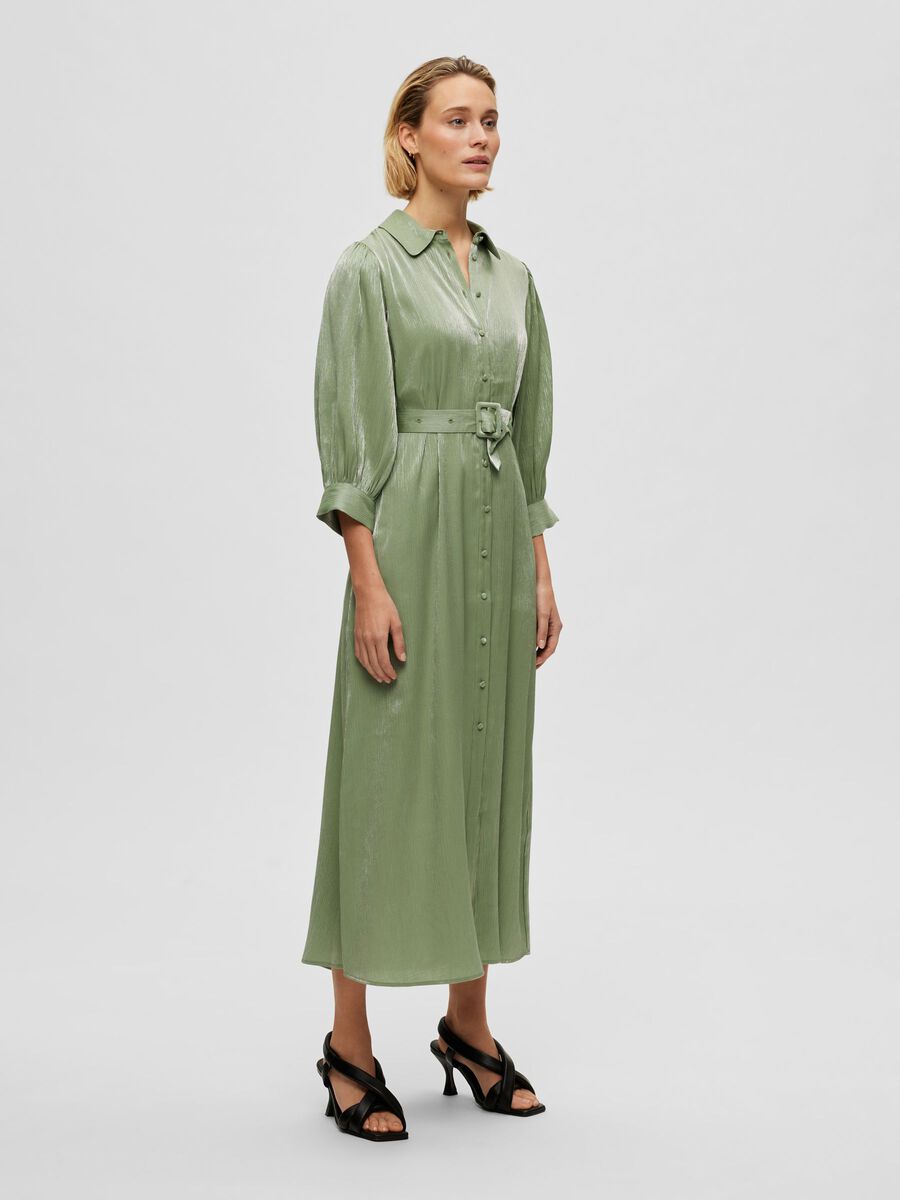 Green Metallic Shirt Dress
