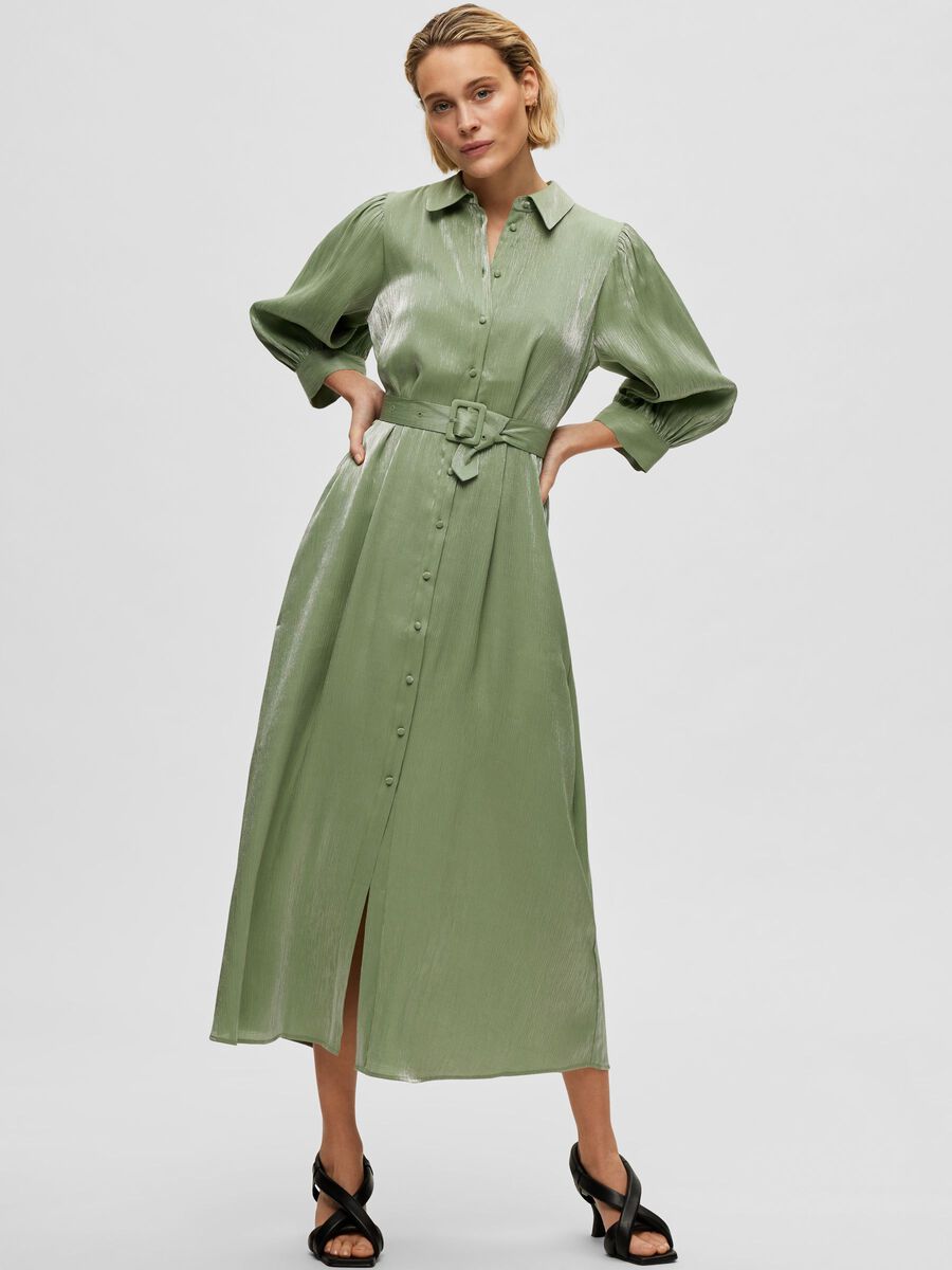 Green Metallic Shirt Dress