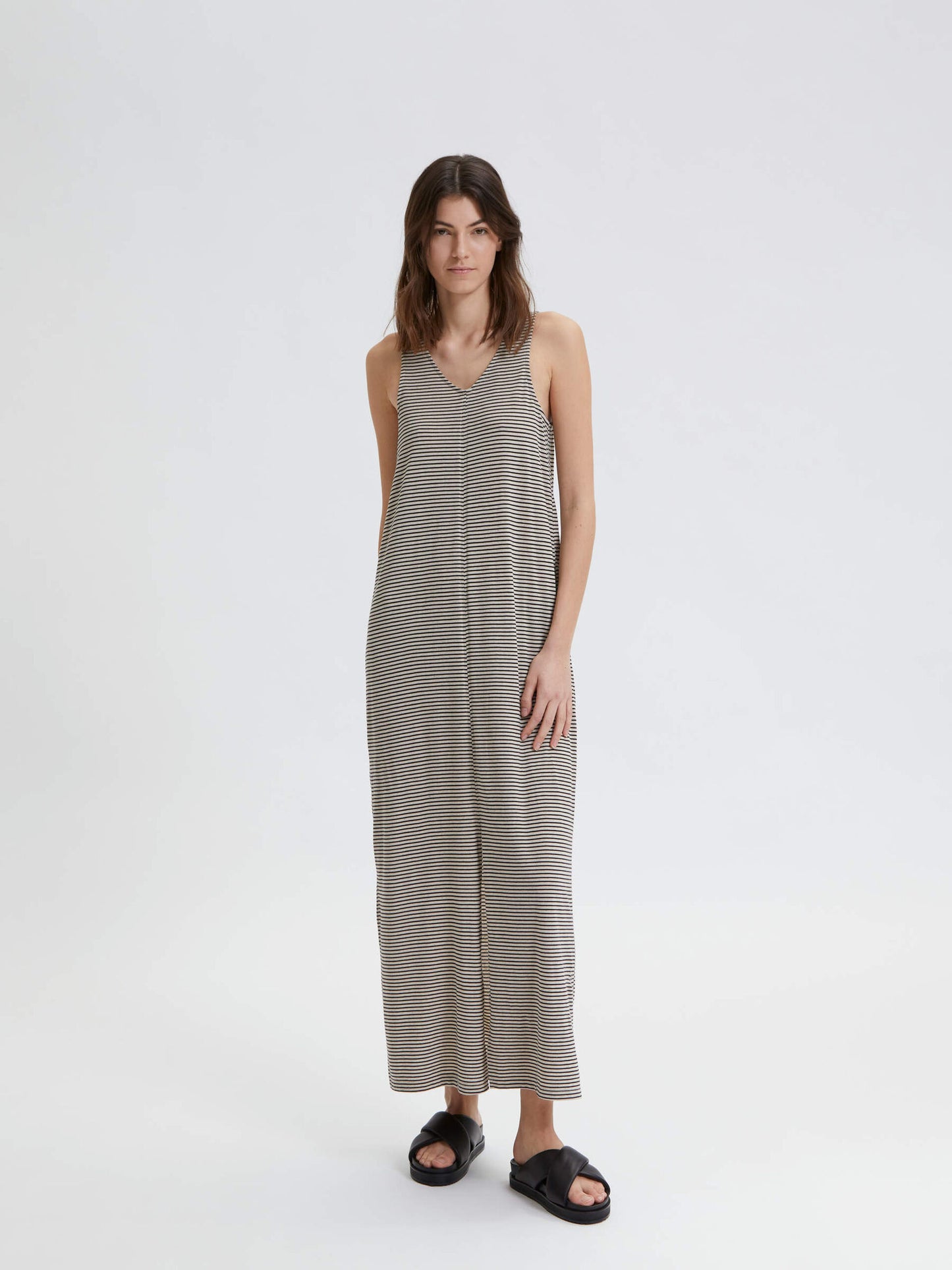 Striped Maxi Dress with V Neck