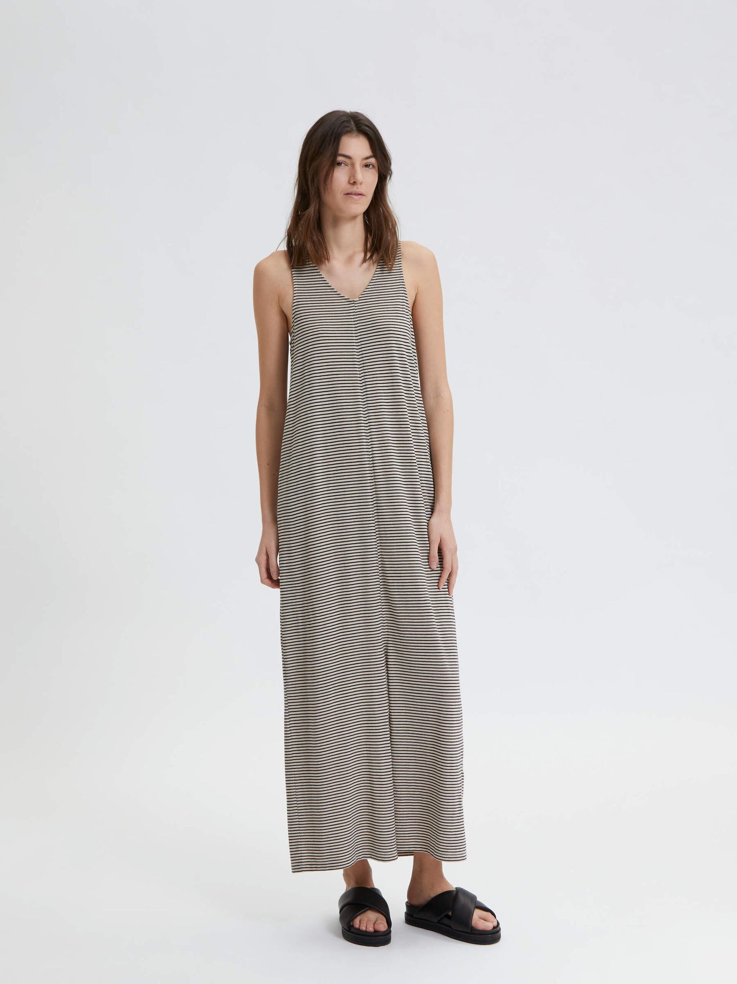 Striped Maxi Dress with V Neck