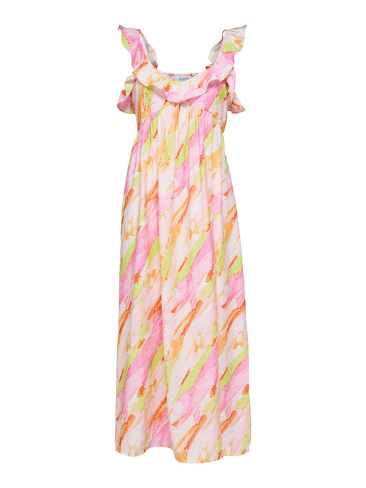 Printed Pink Dress with Ruffle Top