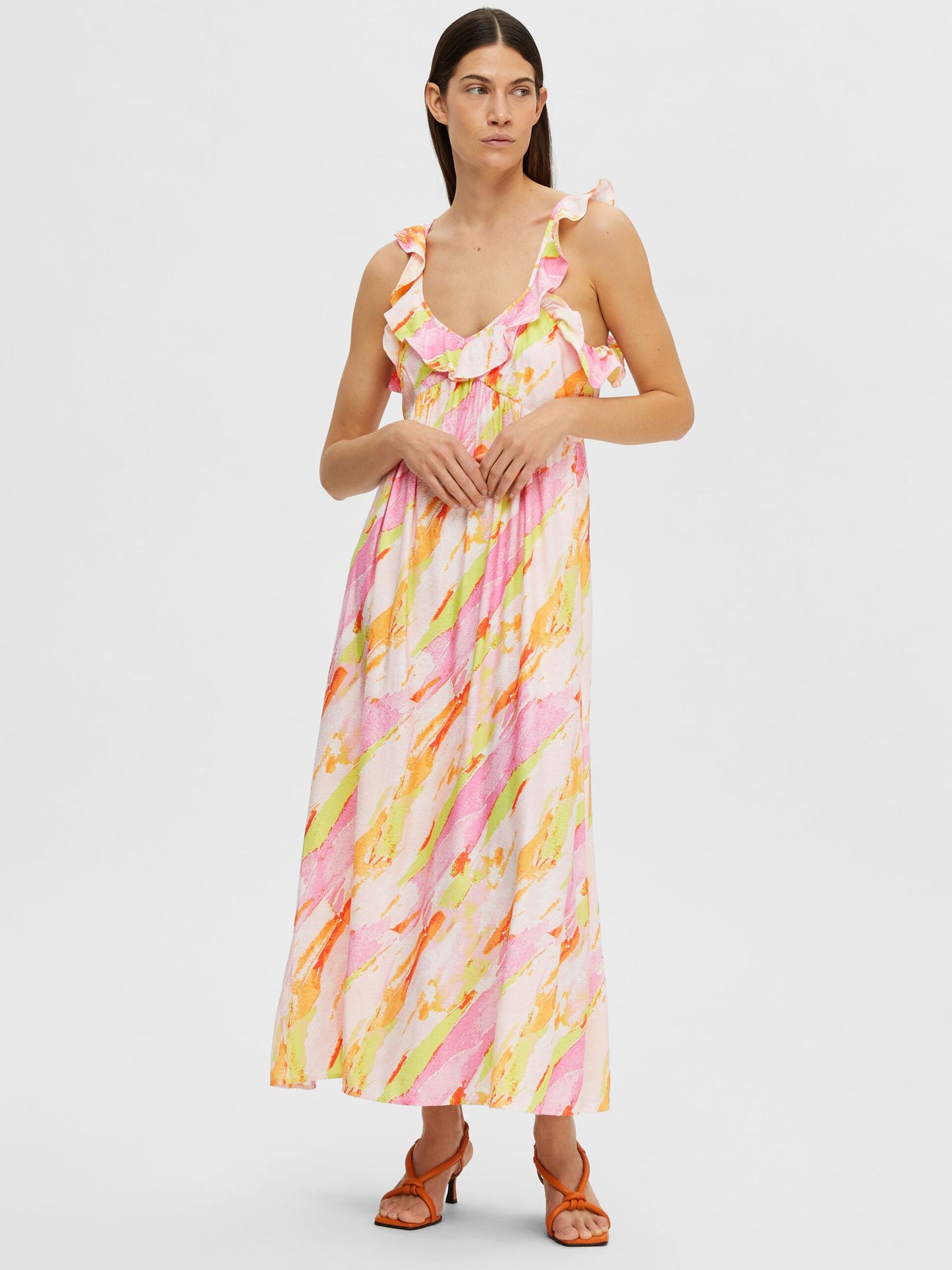 Printed Pink Dress with Ruffle Top