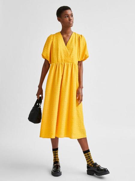 Textured Midi Dress in Citrus
