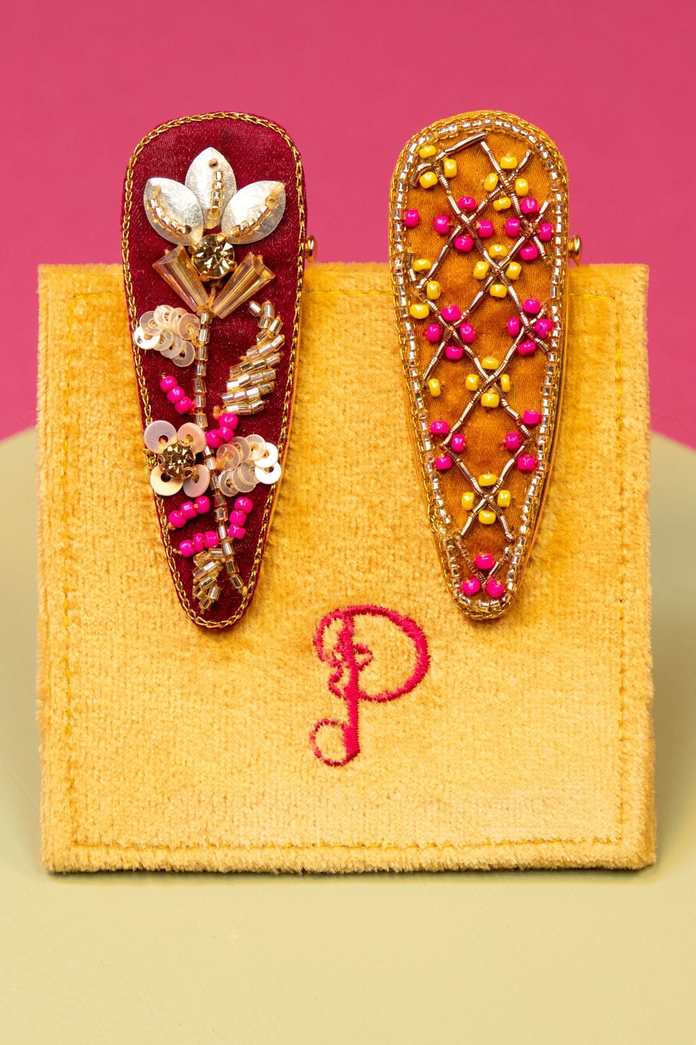 Jewelled Hairclips Fuchsia (Pack Of 2)