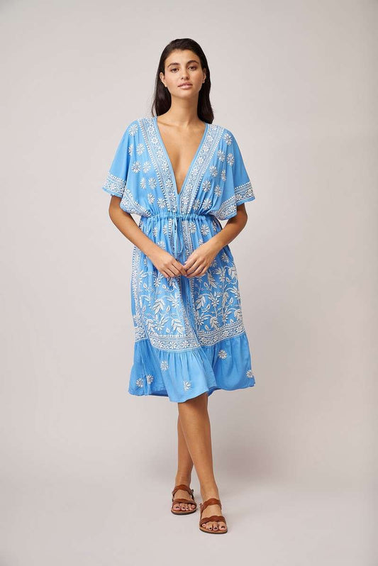 Embroidered Coverup Dress in Sea Blue