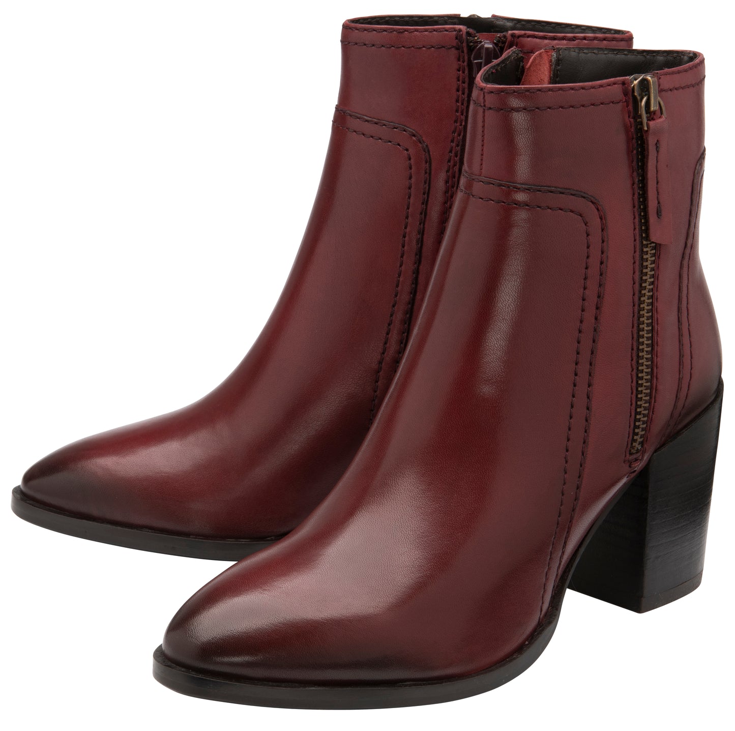 Dark Red Leather Fossa Heeled Ankle Boots