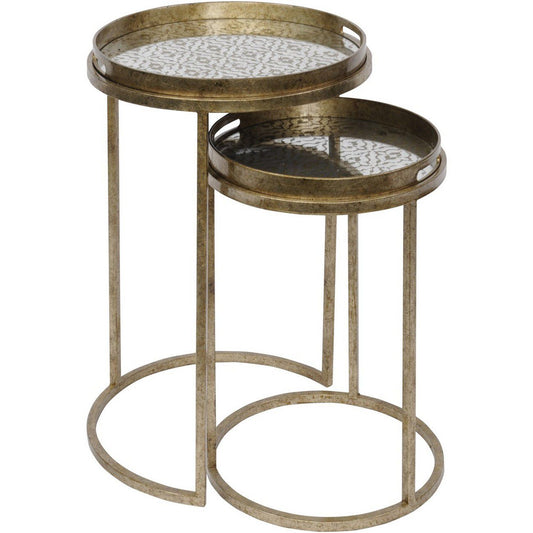 Antique Gold Diamond Set Of 2 Side Tables