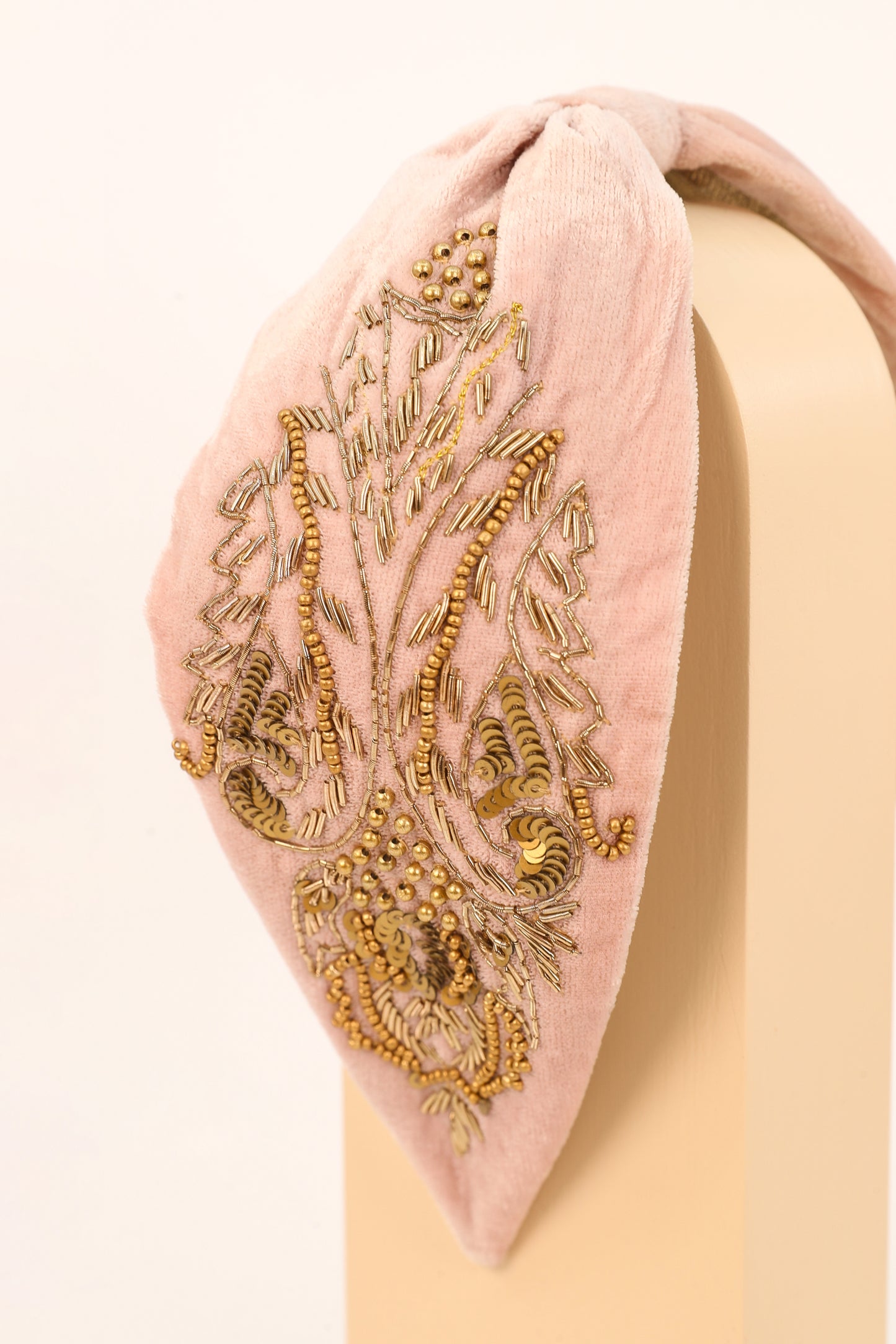 Wide Velvet Embellished Headband in Petal