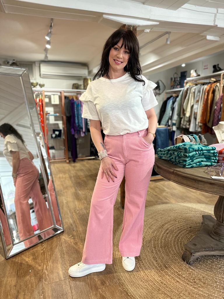 Wide Cord Trousers in Pink