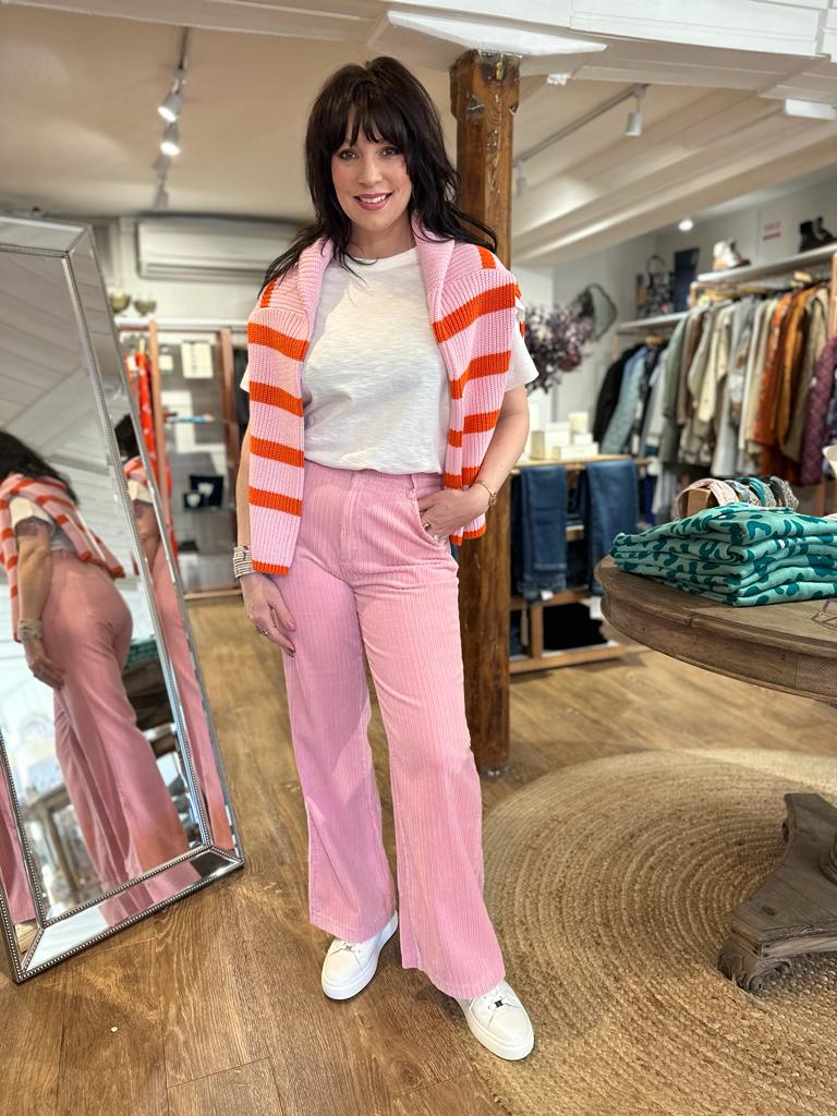 Wide Cord Trousers in Pink