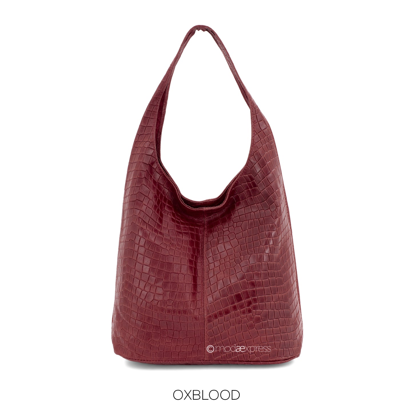 Leather Full Croc Print Hobo Bag in Oxblood