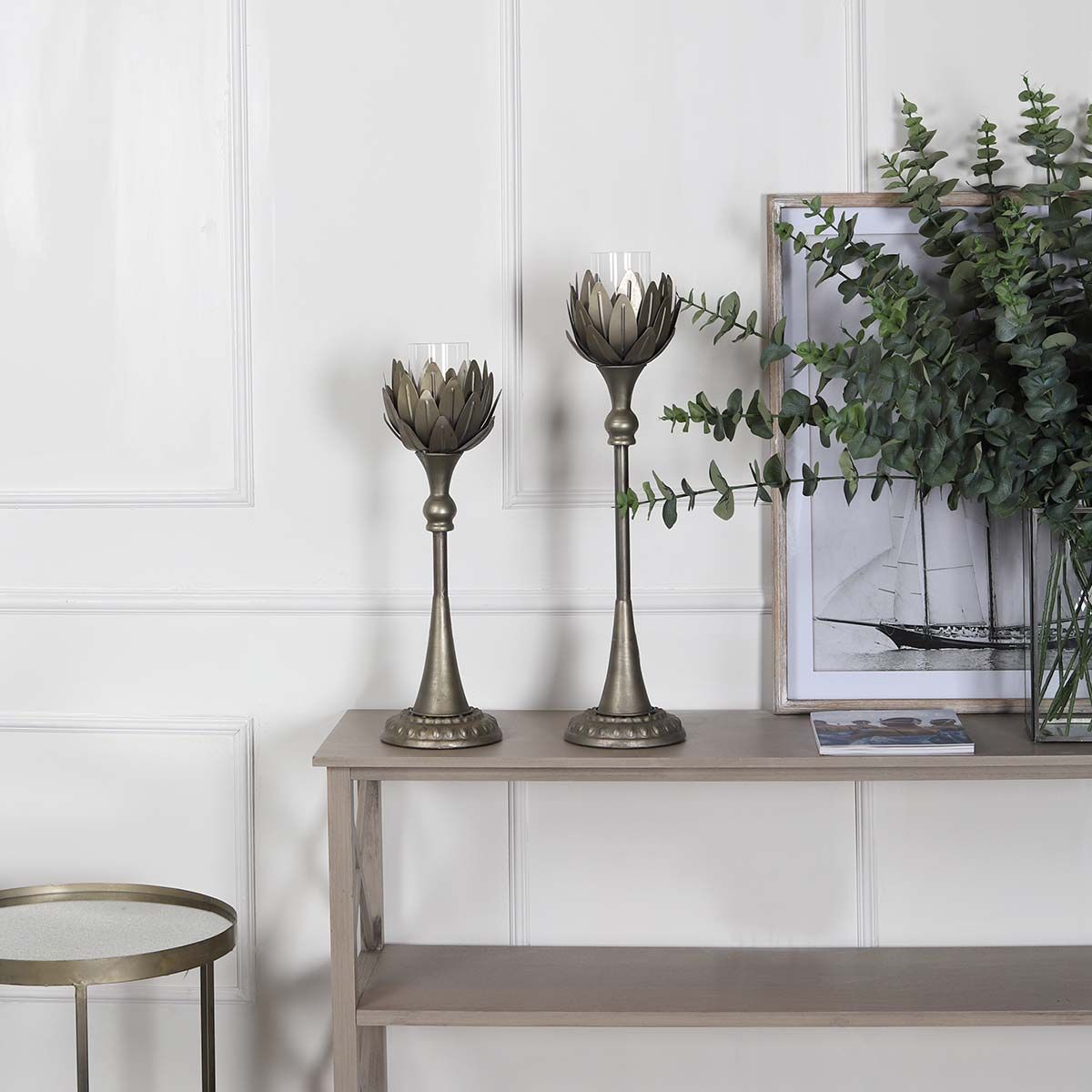 Tall Metal Floral Candle Holder